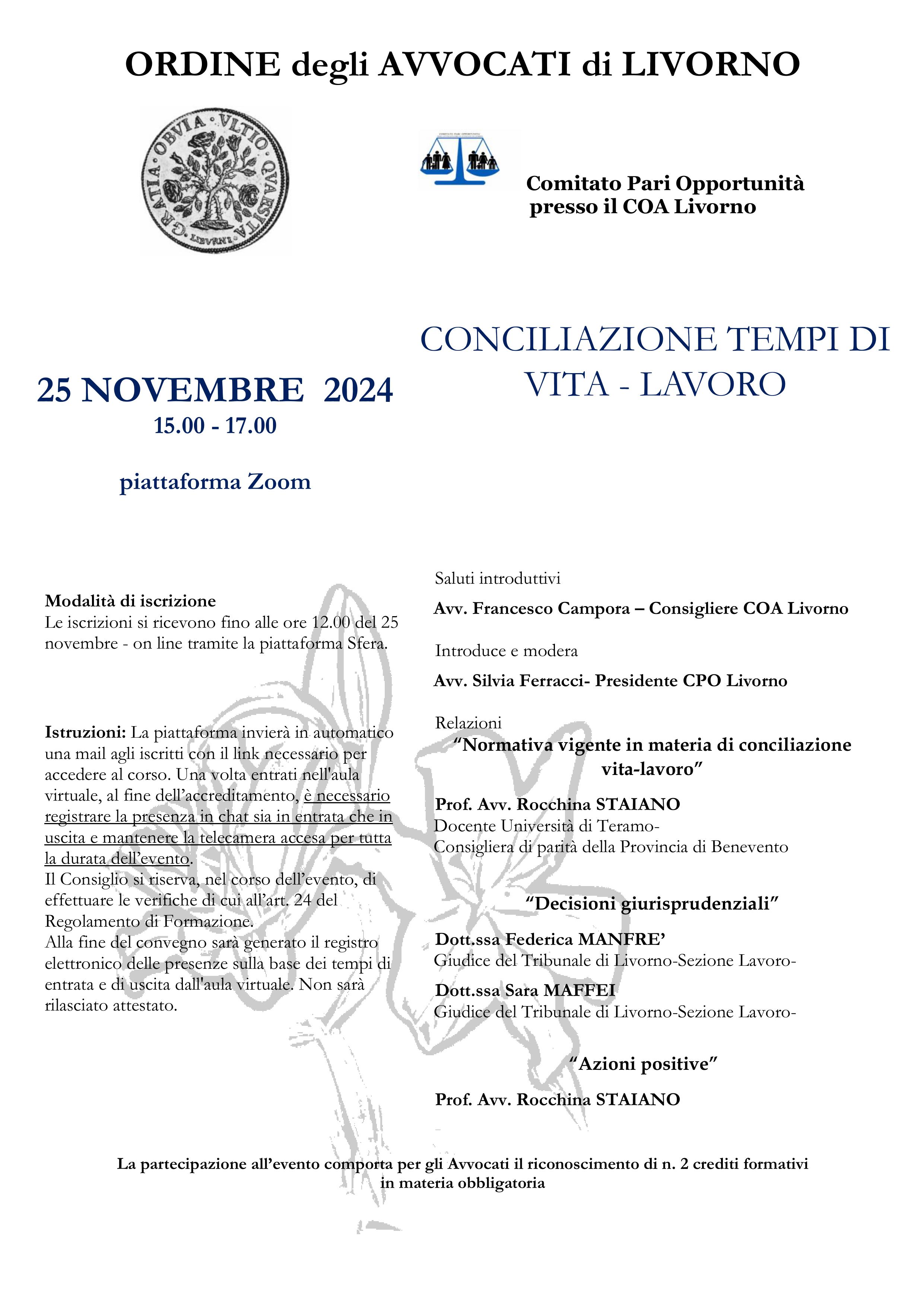 CONCILIAZIONE DEI TEMPI DI VITA E DI LAVORO;